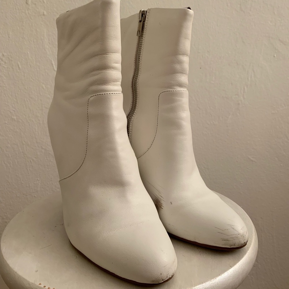 White 1970s style platform leather boots